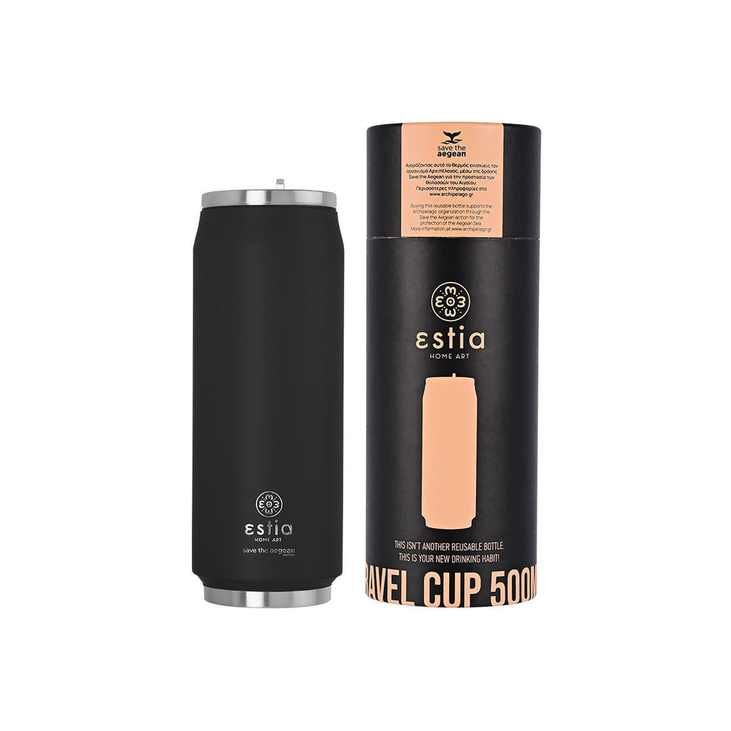 INSULATED TRAVEL CUP SAVE THE AEGEAN 500ml MIDNIGHT BLACK 7843 - art de la table Kefi Concept Store