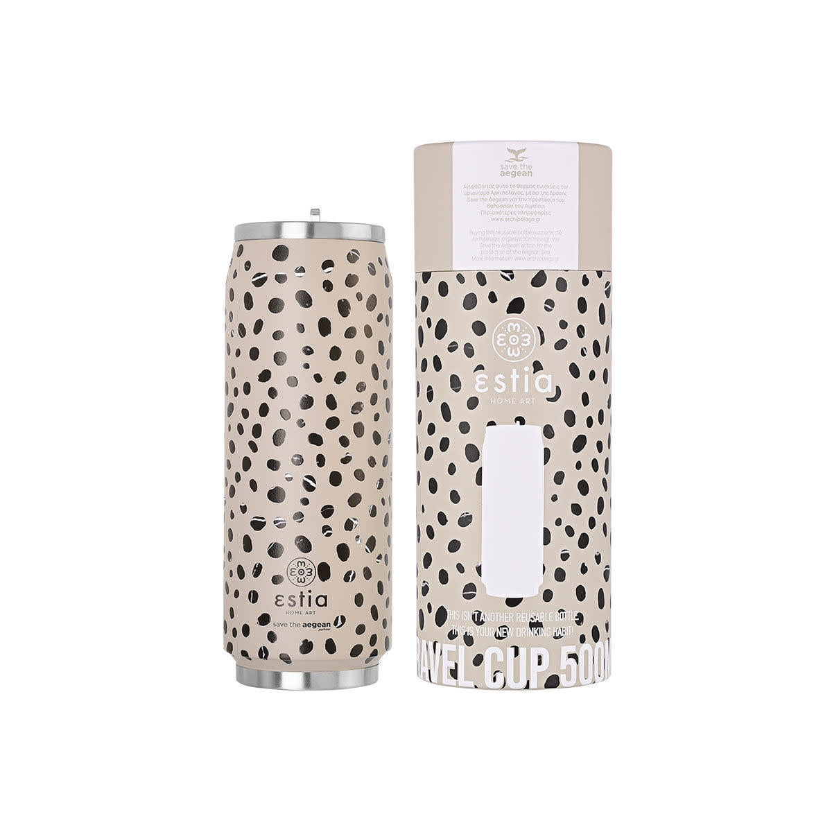 INSULATED TRAVEL CUP SAVE THE AEGEAN 500ml LEOPARD TAUPE 16777