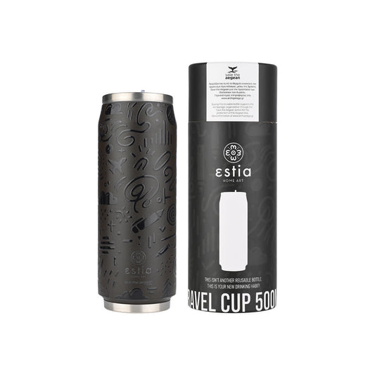 INSULATED BOTTLE TRAVEL CUP SAVE THE AEGEAN 500ml NOIR ECHO 22631