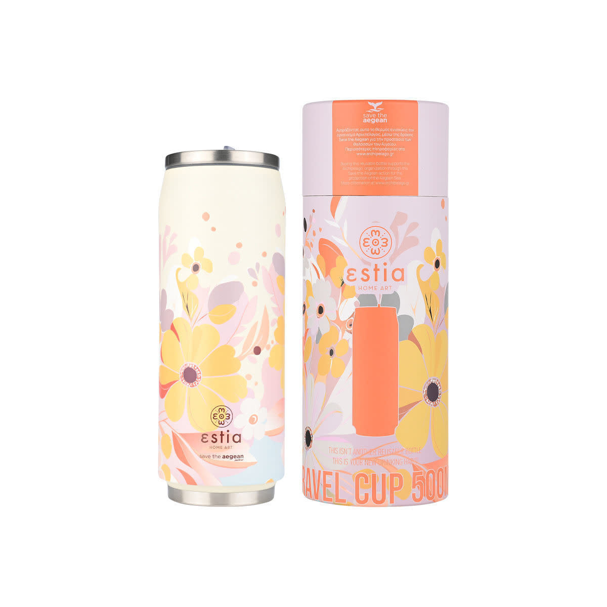 INSULATED BOTTLE TRAVEL CUP SAVE THE AEGEAN 500ml SPRING SONATA - 22860 - art de la table Kefi Concept Store