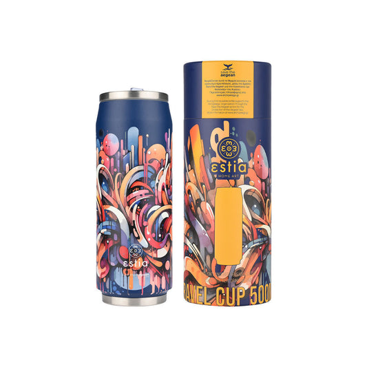 INSULATED BOTTLE TRAVEL CUP SAVE THE AEGEAN 500ml VIBRANT VORTEX 22662