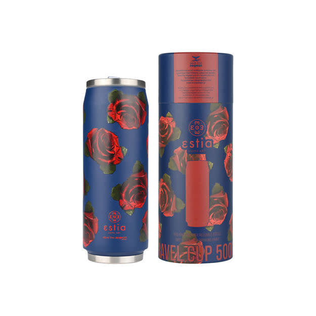 INSULATED BOTTLE TRAVEL CUP SAVE THE AEGEAN 500ml ELECTRIC ROSES 22709 - art de la table Kefi Concept Store