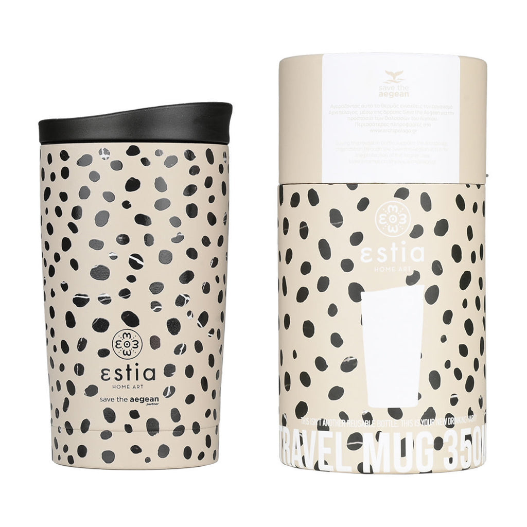 INSULATED TRAVEL MUG SAVE THE AEGEAN 350ml LEOPARD TAUPE - 25663 - art de la table Kefi Concept Store