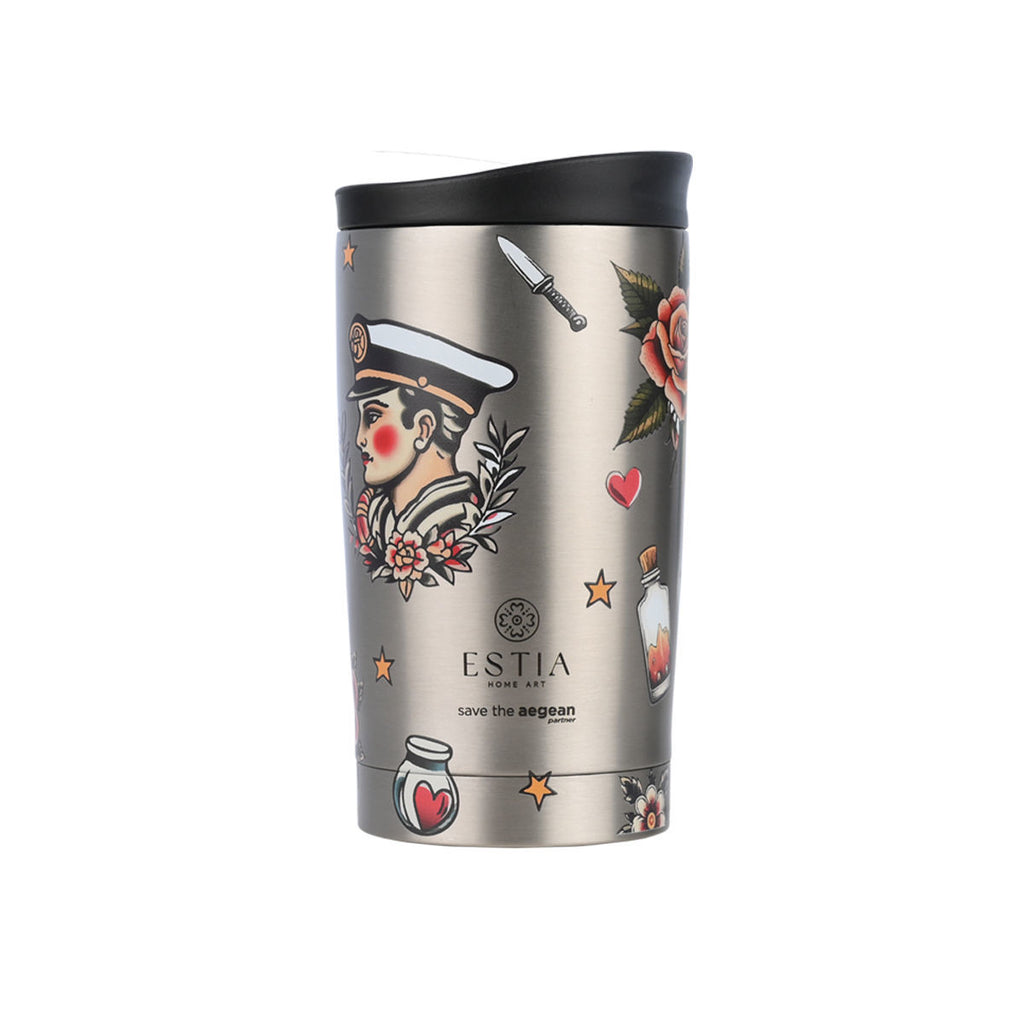 INSULATED TRAVEL MUG SAVE THE AEGEAN 350ml OLD SCHOOL INK 31916 - art de la table Kefi Concept Store