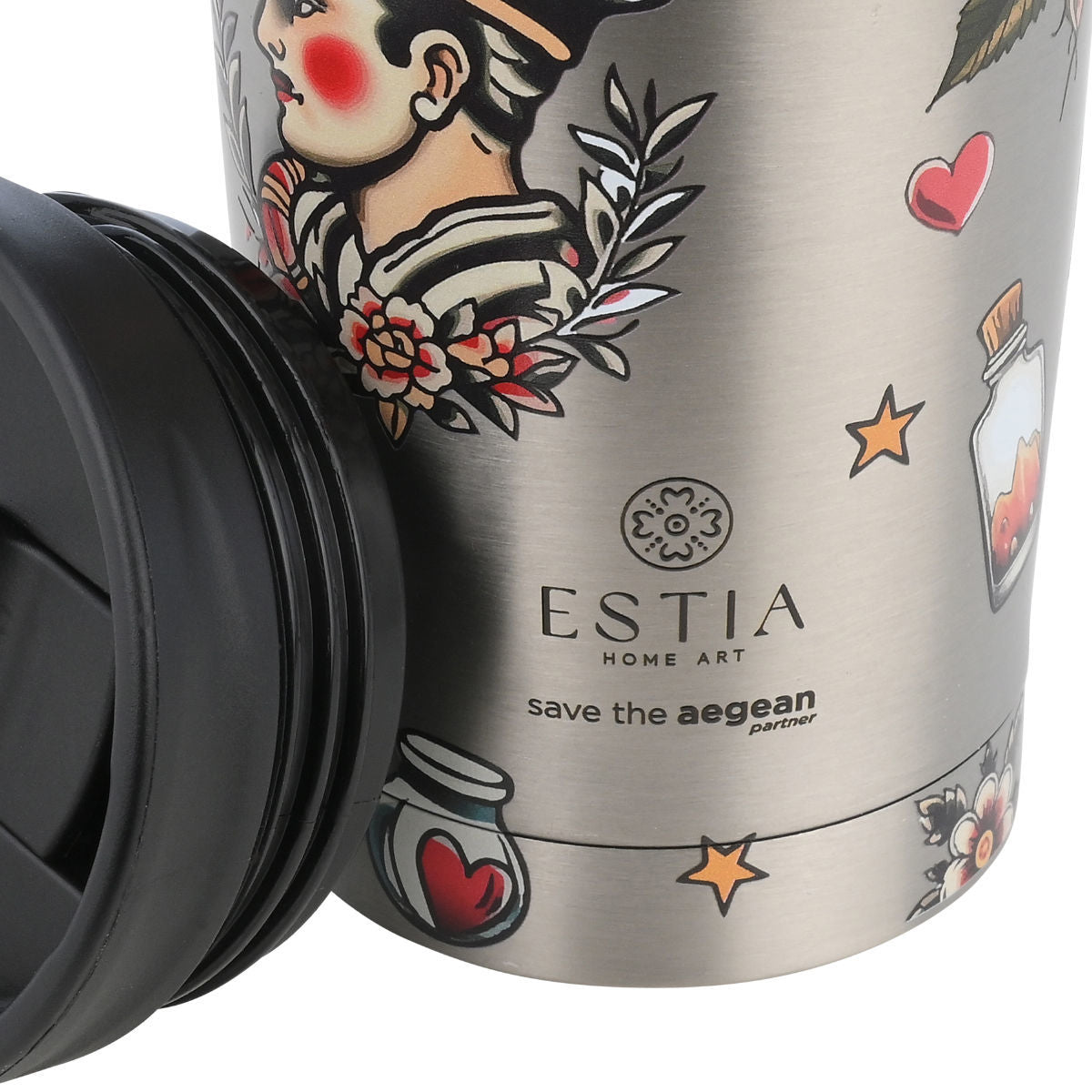 INSULATED TRAVEL MUG SAVE THE AEGEAN 350ml OLD SCHOOL INK 31916 - art de la table Kefi Concept Store