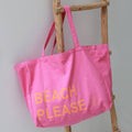 Sac de plage en toile beige avec texte « BEACH PLEASE » rose/orange