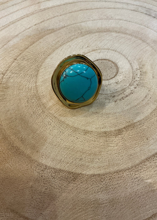 Bague ronde dorée turquoise - bijou femme Kefi Concept Store