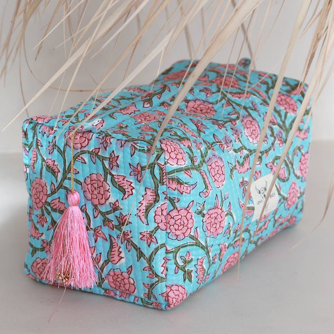 Trousse de toilette imprimée à motif floral bleu