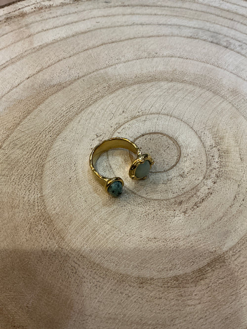 Bague dorée pierre blanche et verte - bijou femme Kefi Concept Store