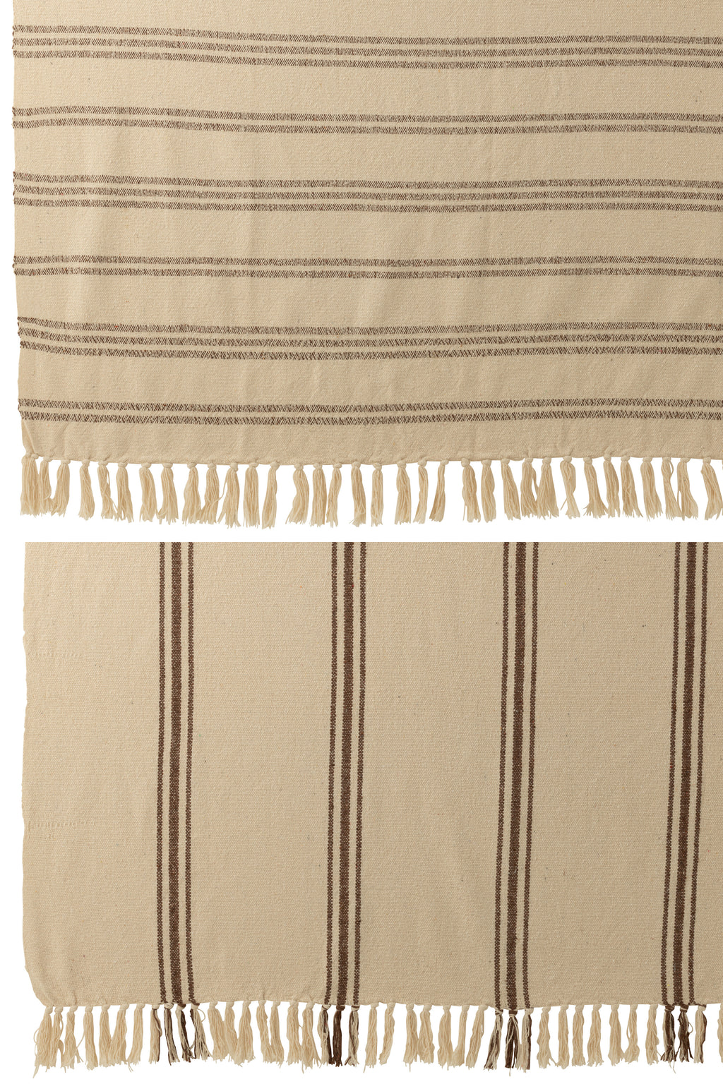 Plaid “Nomade Nature” - J-Line Recycle Coton Blanc /Marron - déco maison Kefi Concept Store