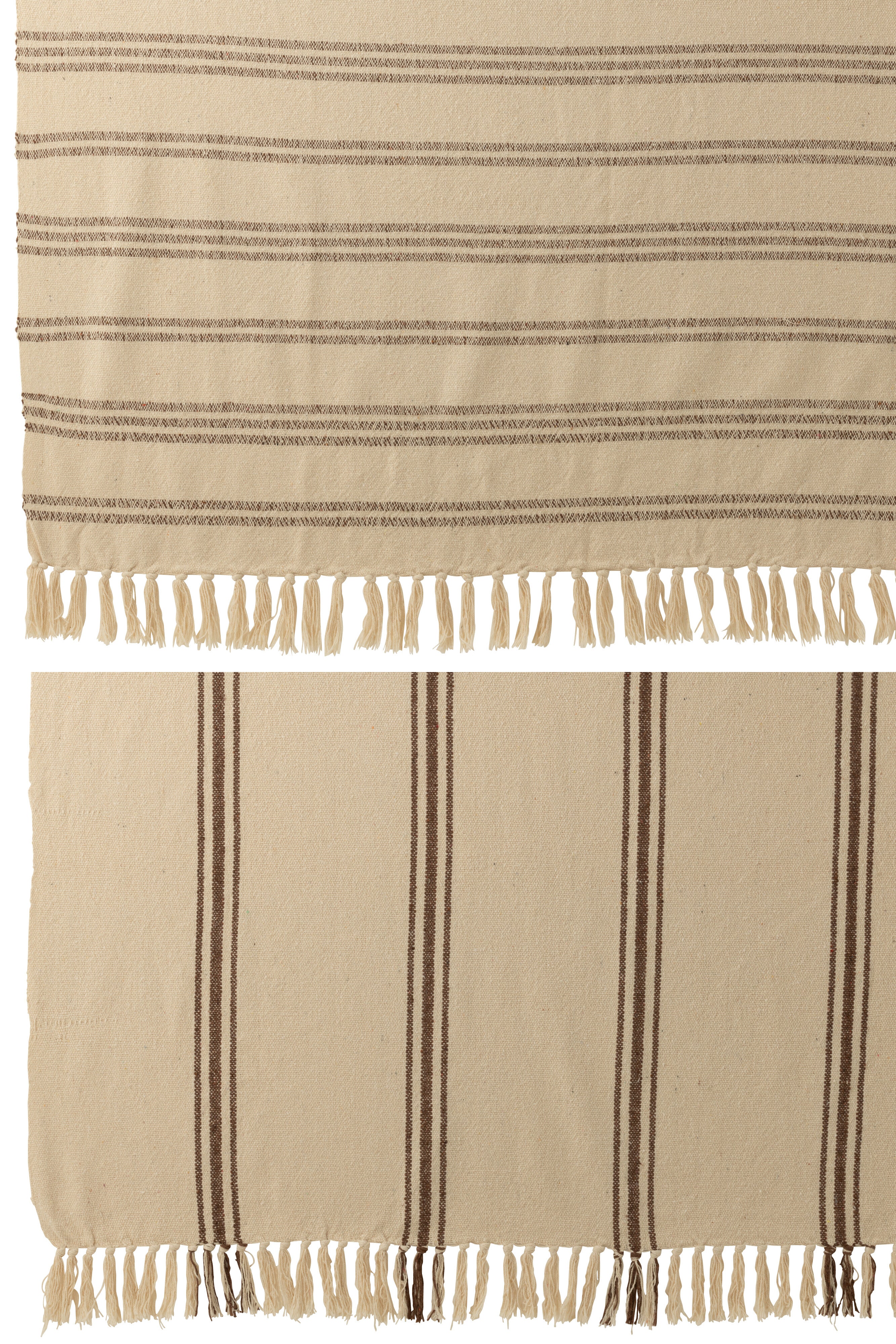 Plaid “Nomade Nature” - J-Line Recycle Coton Blanc /Marron - déco maison Kefi Concept Store