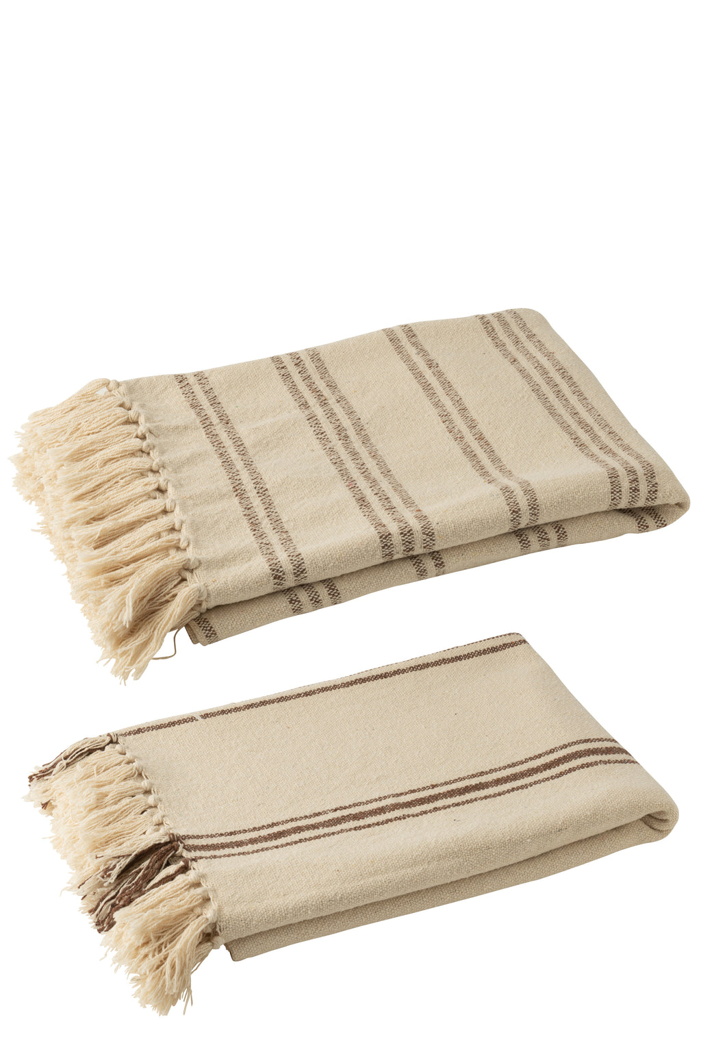 Plaid “Nomade Nature” - J-Line Recycle Coton Blanc /Marron - déco maison Kefi Concept Store