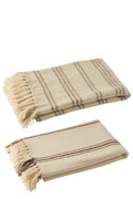 Plaid “Nomade Nature” - J-Line Recycle Coton Blanc /Marron - déco maison Kefi Concept Store