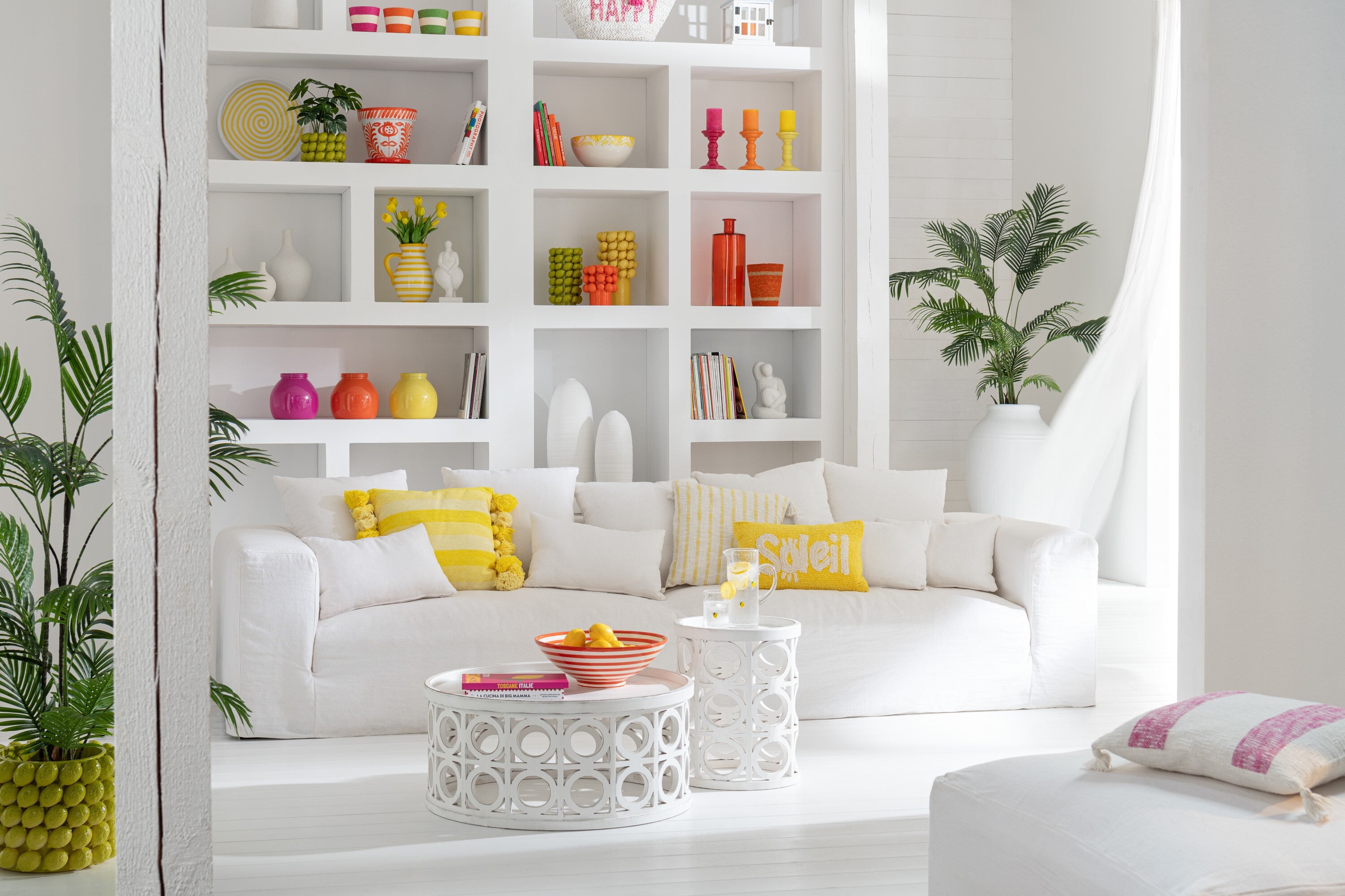 Coussin Soleil Tufté Coton Jaune/Blanc - déco maison Kefi Concept Store