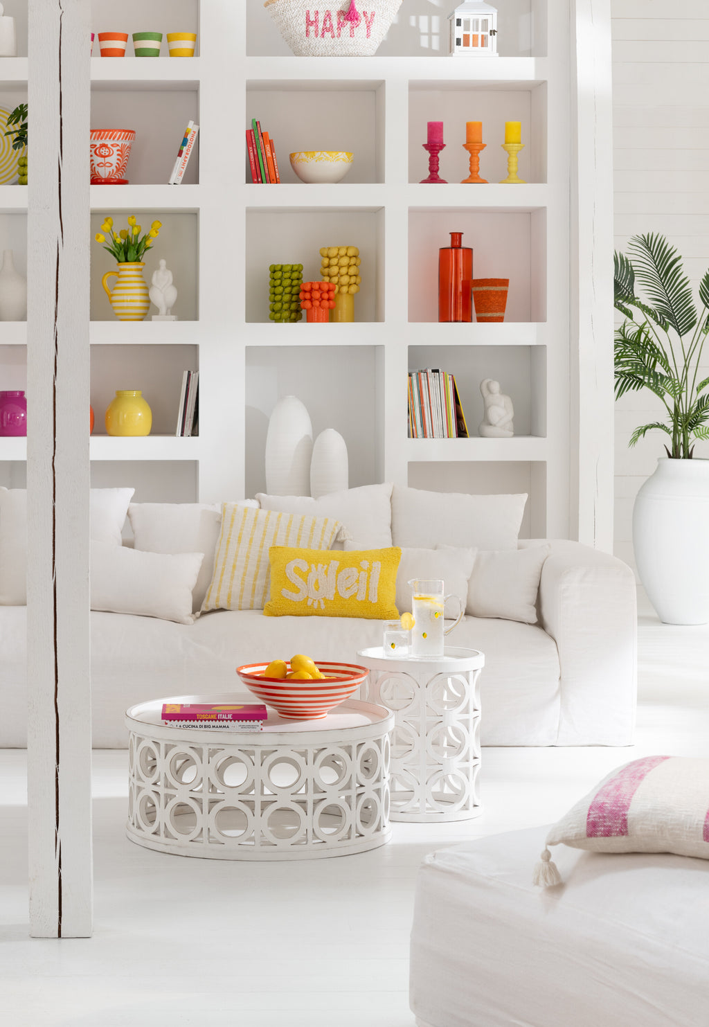Coussin Soleil Tufté Coton Jaune/Blanc - déco maison Kefi Concept Store