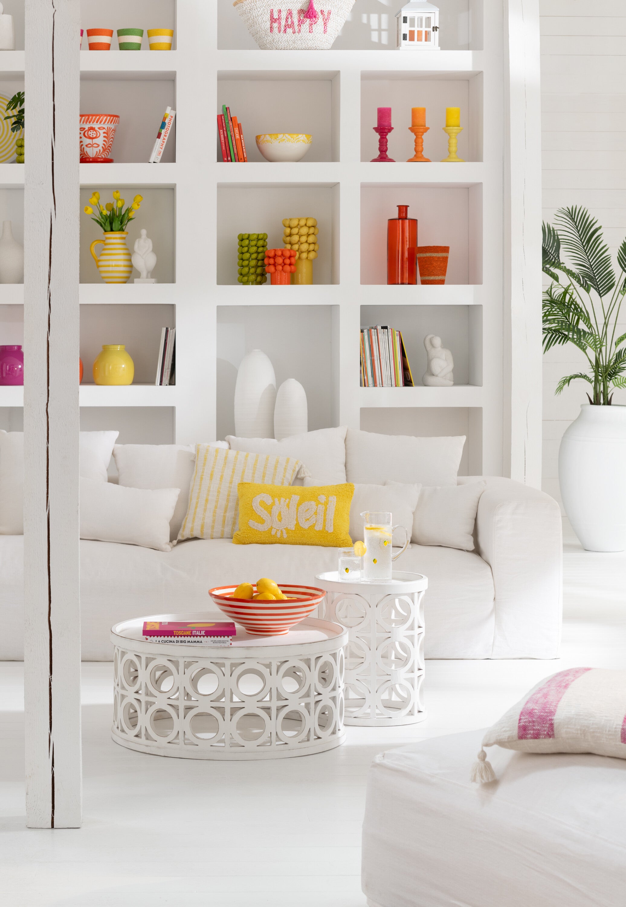 Coussin Soleil Tufté Coton Jaune/Blanc - déco maison Kefi Concept Store