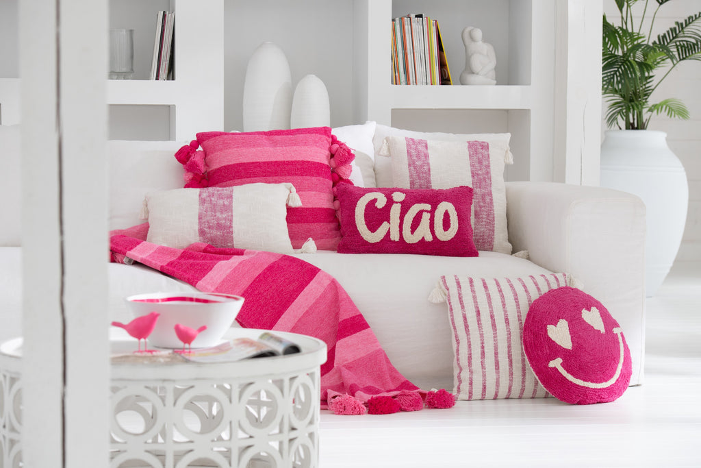 Coussin Ciao Tufté Coton Rose/Blanc - déco maison Kefi Concept Store