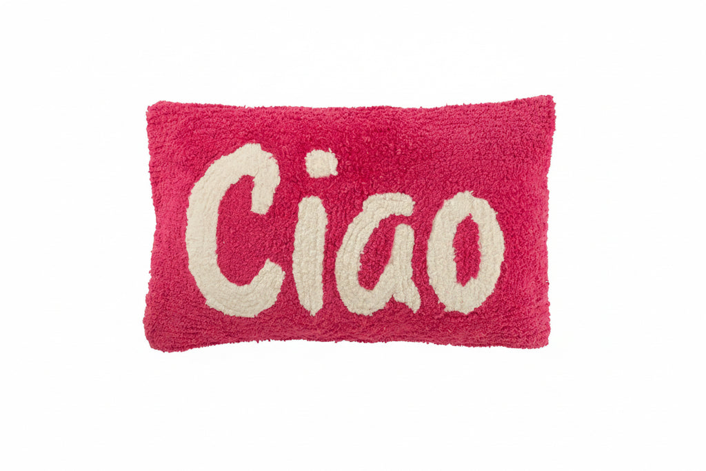 Coussin Ciao Tufté Coton Rose/Blanc - déco maison Kefi Concept Store
