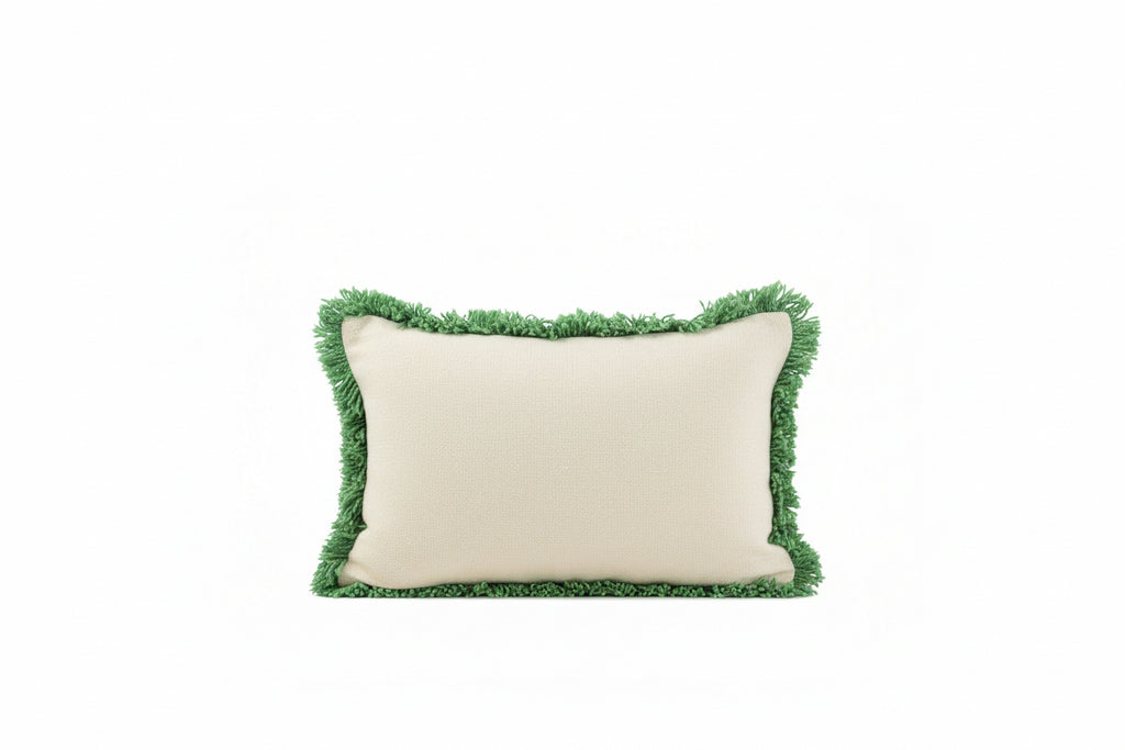Coussin Bonjour Tufté Coton Vert/Blanc - déco maison Kefi Concept Store