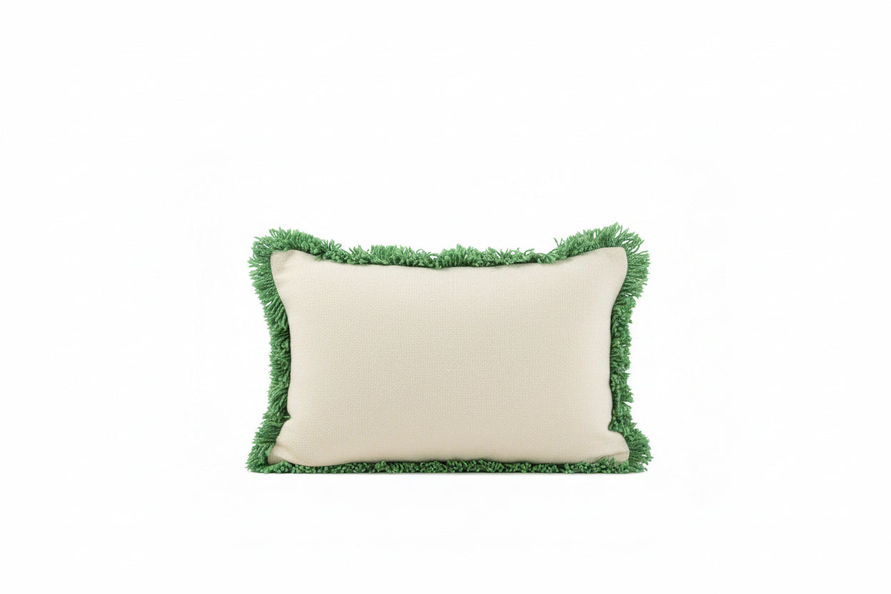 Coussin Bonjour Tufté Coton Vert/Blanc - déco maison Kefi Concept Store