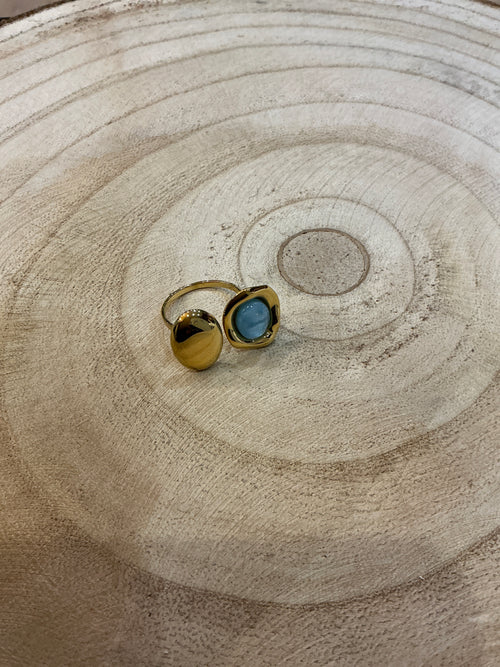 Bague dorée pierre bleue et dorée - bijou femme Kefi Concept Store