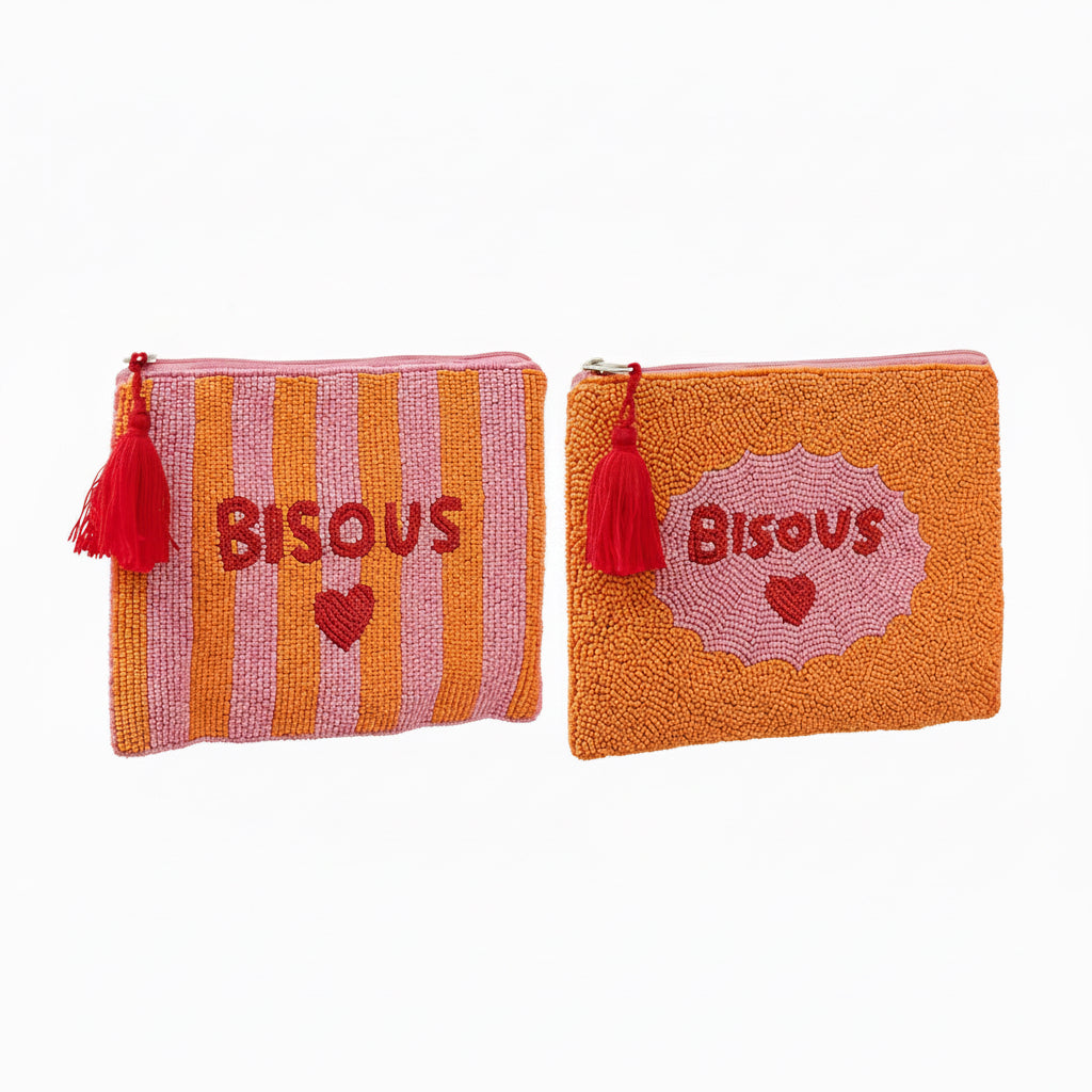 Pochette “Bisous” - Rose &amp; Orange - accessoire tendance Kefi Concept Store