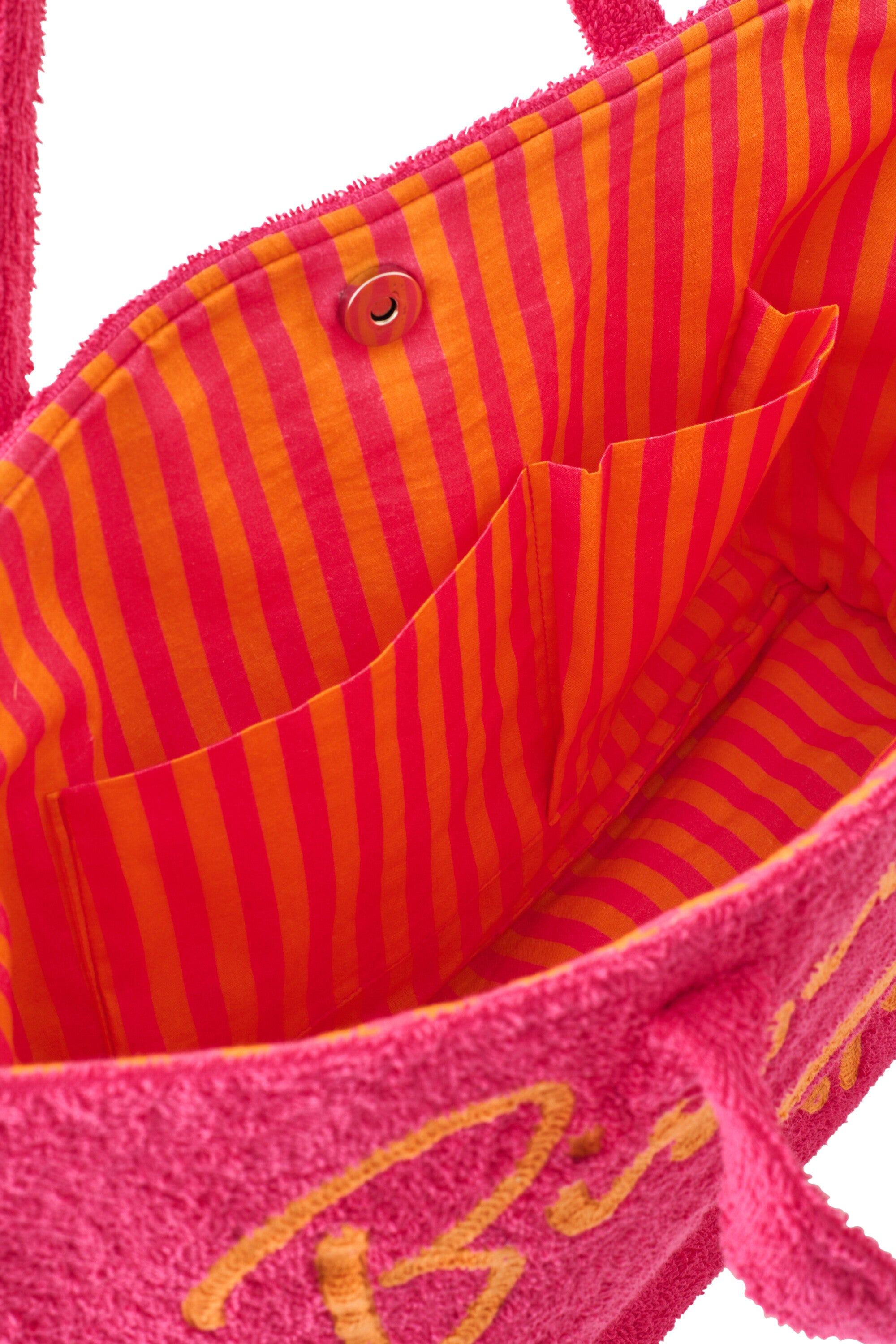 Sac De Plage et trousse Bisous Coton Rose/Orange - accessoire tendance Kefi Concept Store