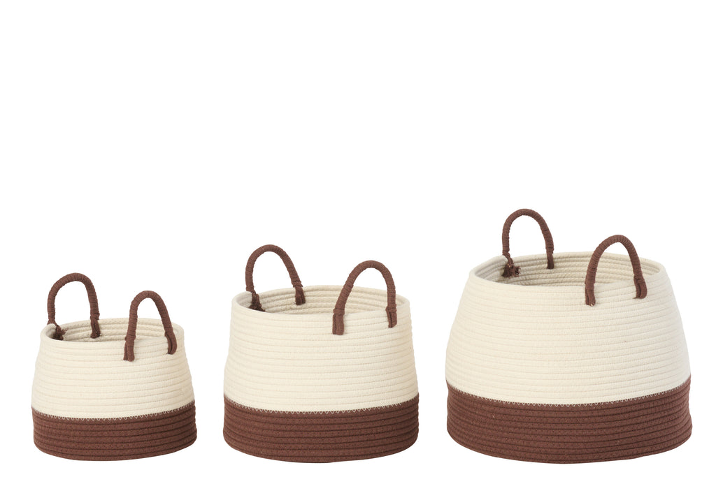 Set de 3 paniers marrons/ blancs (38x28x38cm) - déco maison Kefi Concept Store