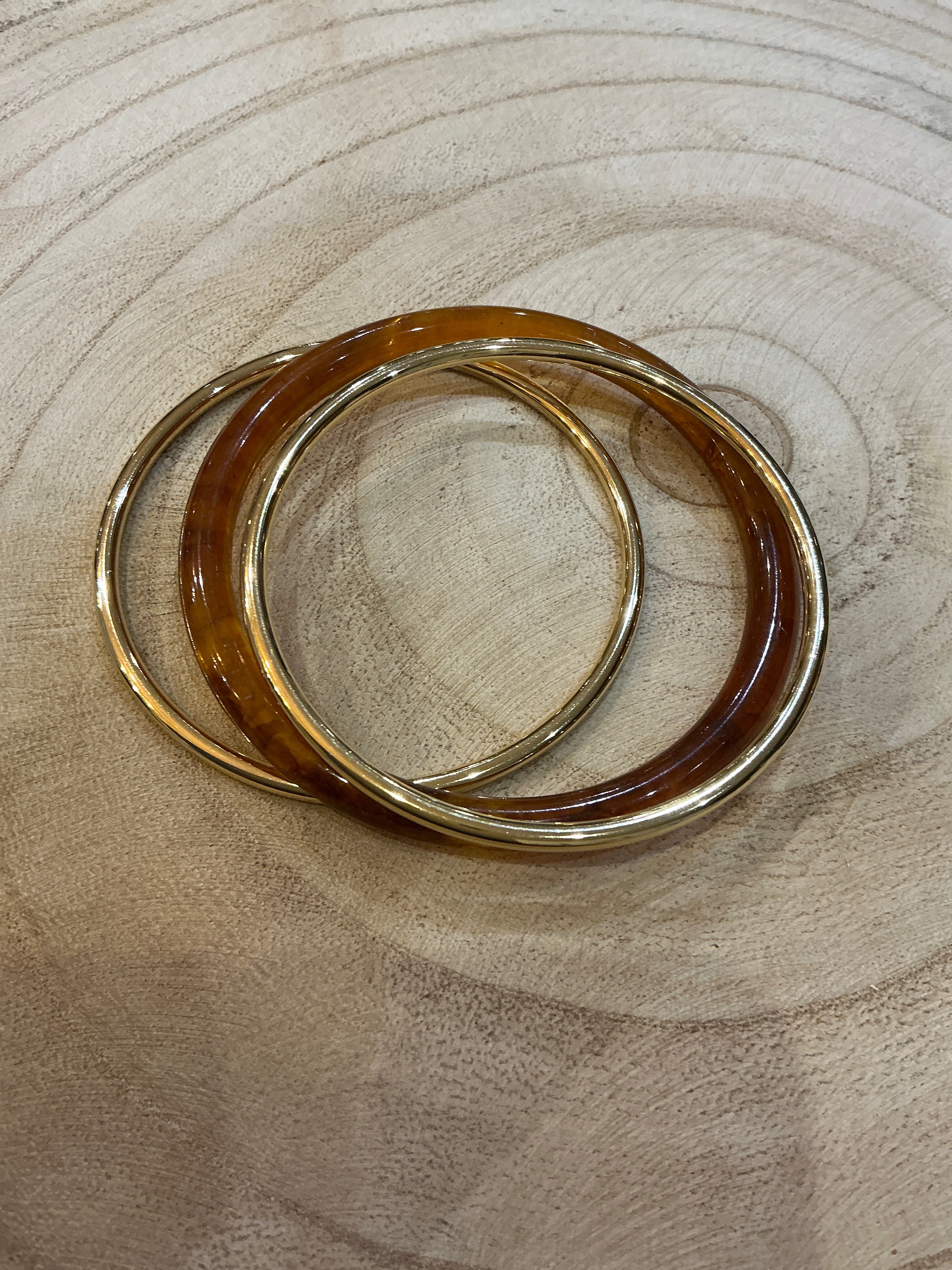 Bracelets joncs x3 doré et camel