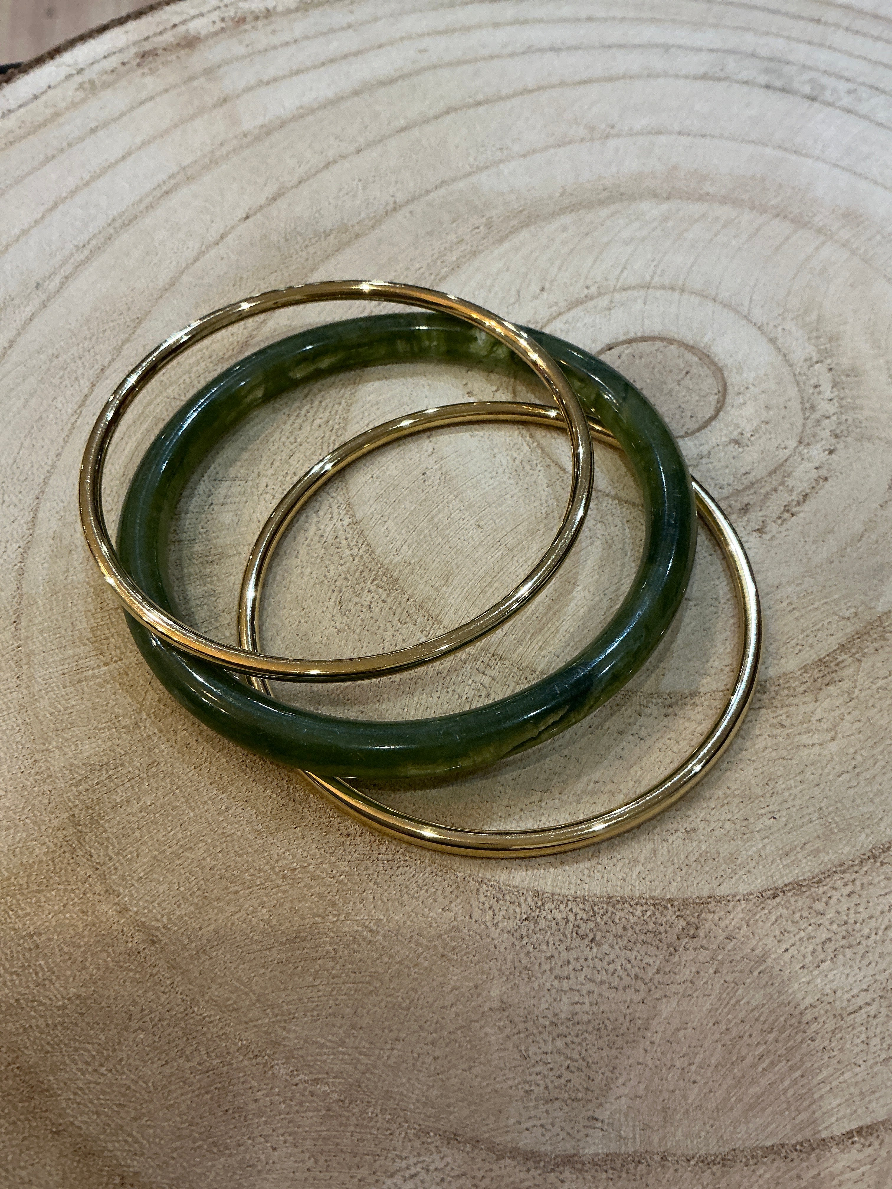 Bracelets joncs x3 doré et vert