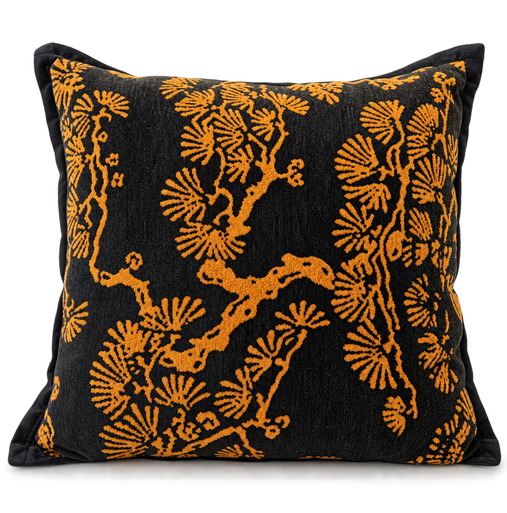 Coussin botanique ocre