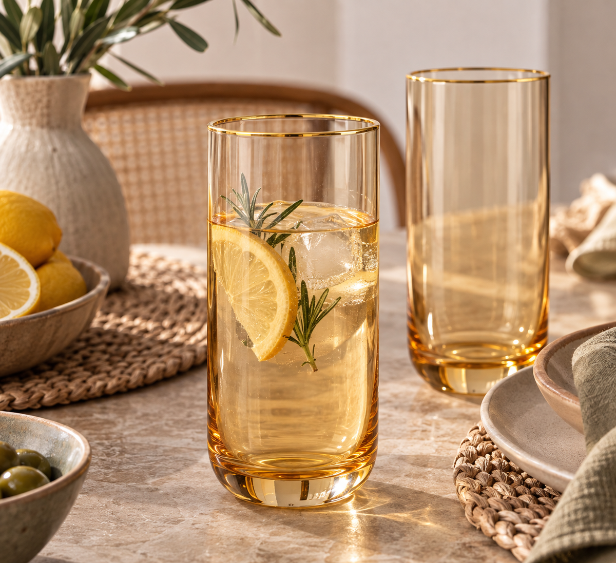 Verre long ambré avec liseré doré – 470 ml