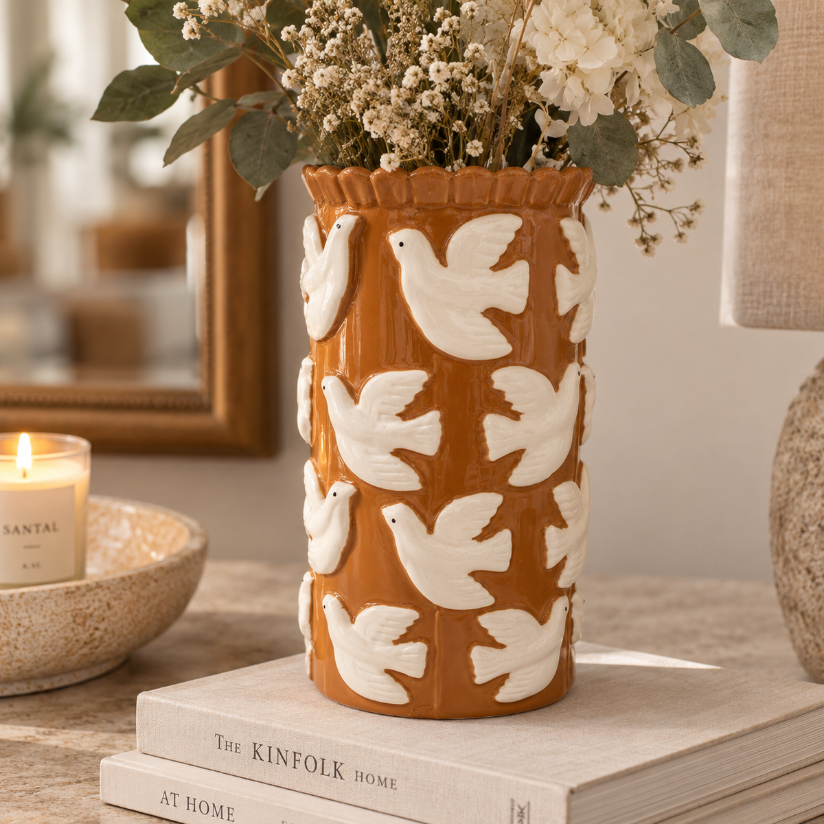 Vase Birds Dolomite Terra 22 x12.5