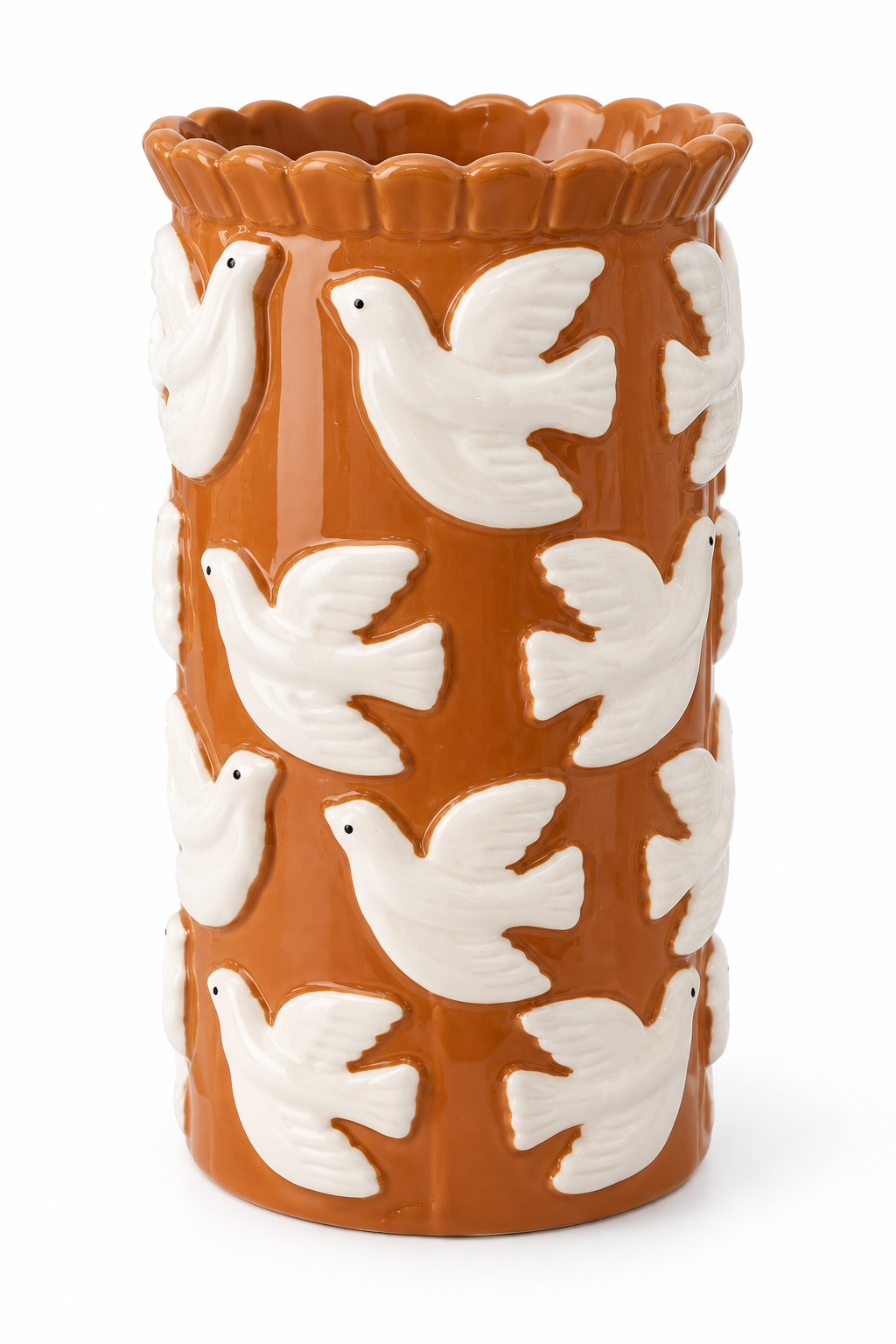 Vase Birds Dolomite Terra 22 x12.5