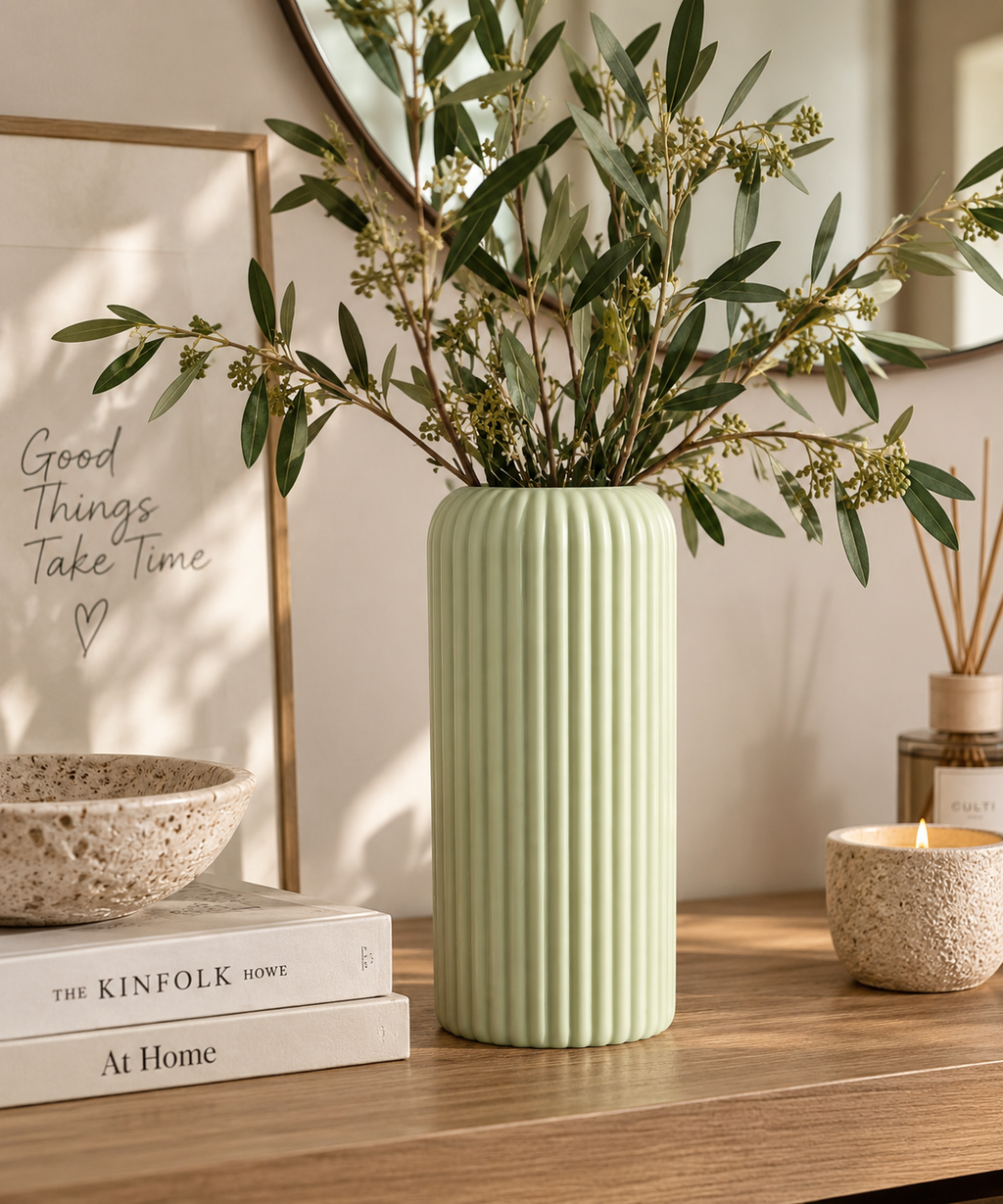 Vase strié 10x25m vert