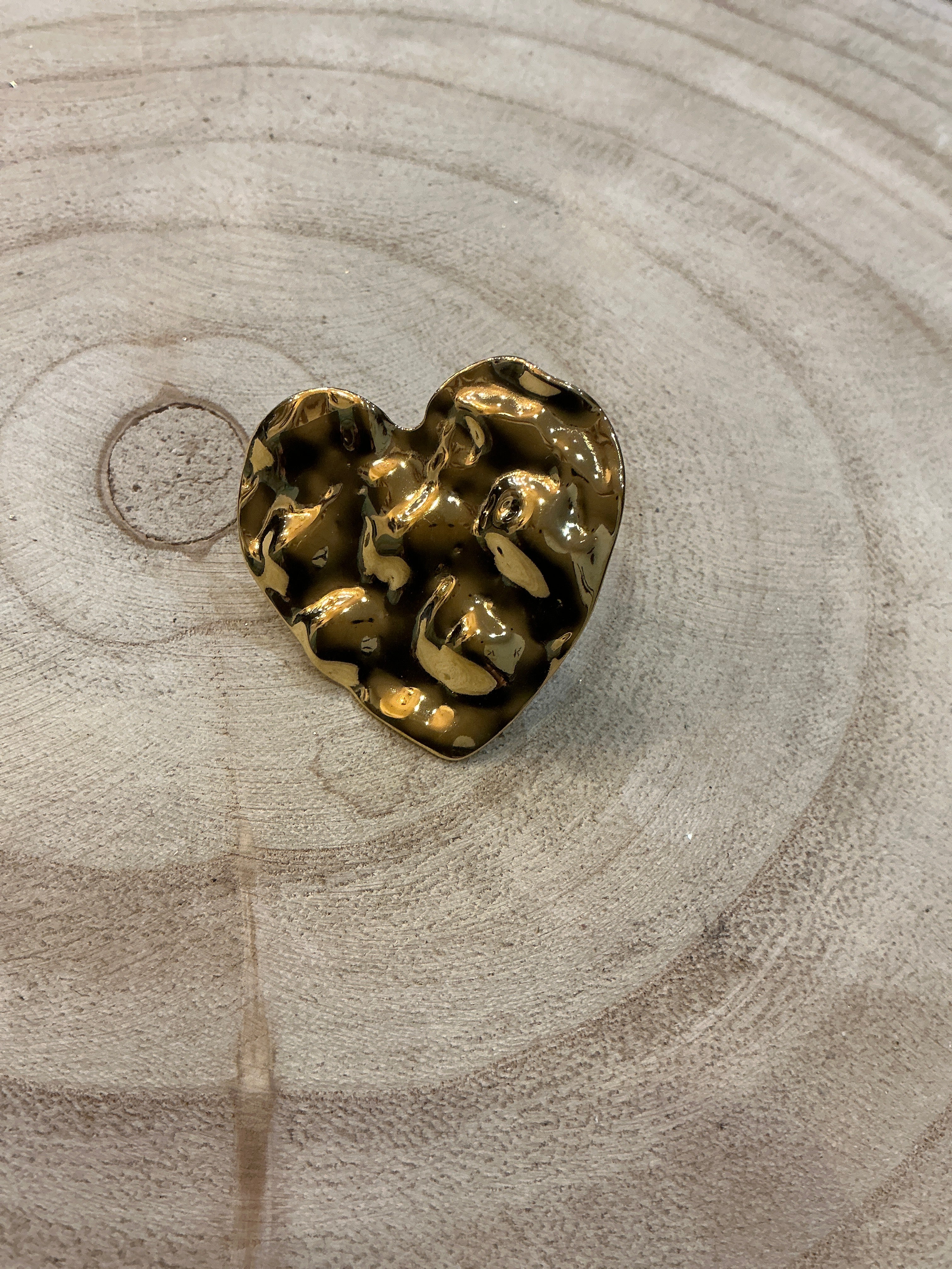 Bague dorée cœur martelé