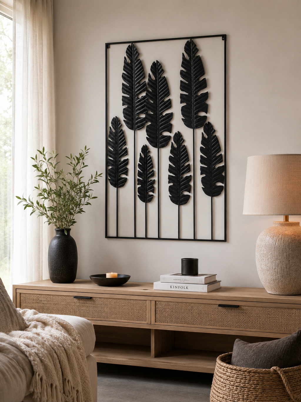 Decoration Murale Feuilles Aluminium Noir