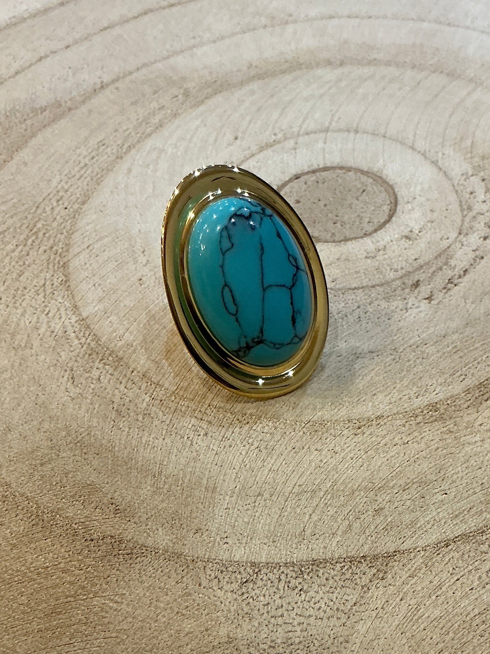 Bague ovale dorée turquoise