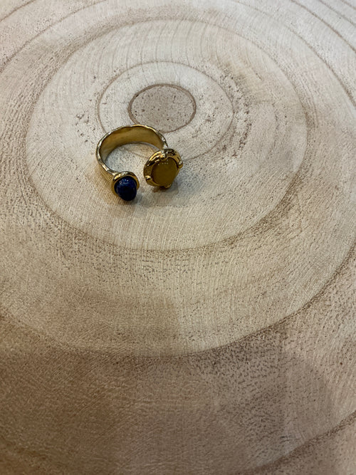 Bague dorée pierre jaune et bleu - bijou femme Kefi Concept Store