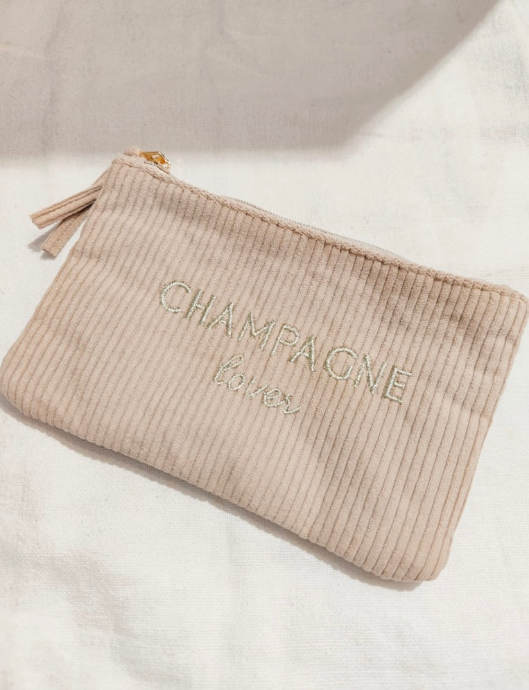 Pochette Champagne lover côtelée beige