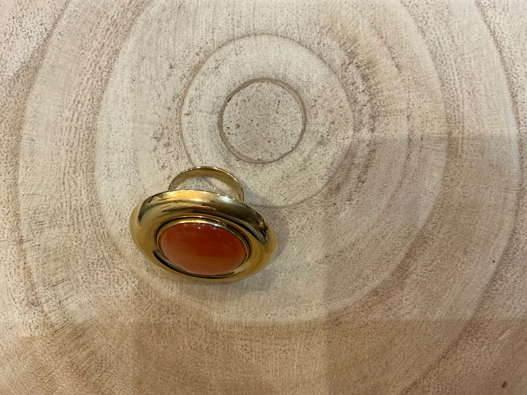Bague rond pierre couleur pêche nuances - bijou femme Kefi Concept Store