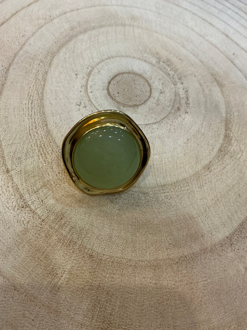 Bague ronde dorée pierre jaune / vert - bijou femme Kefi Concept Store