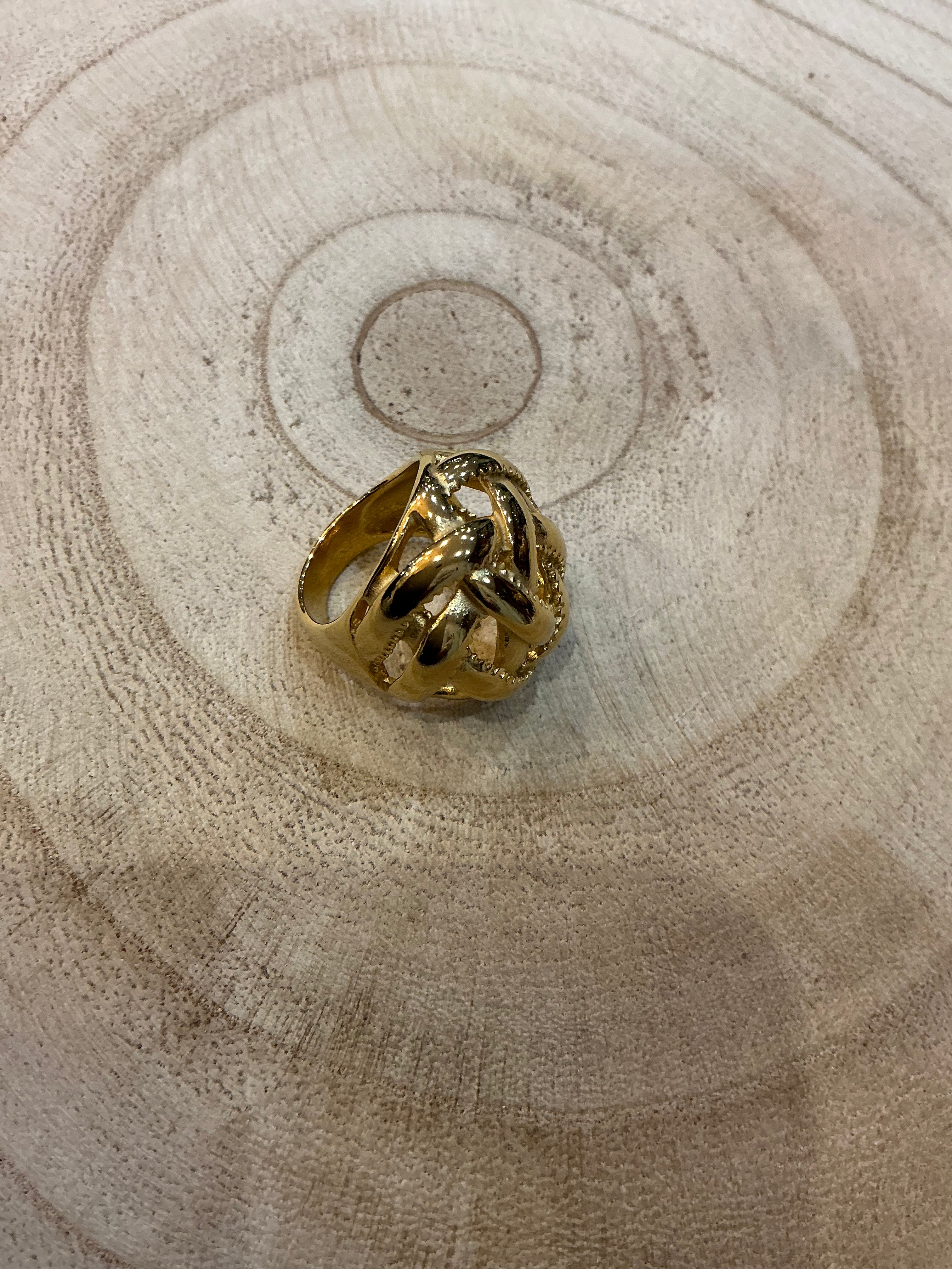 Bague tressée bombée dorée