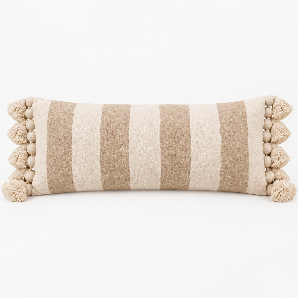 Coussin Stripe 40 x 90 cm beige pompons