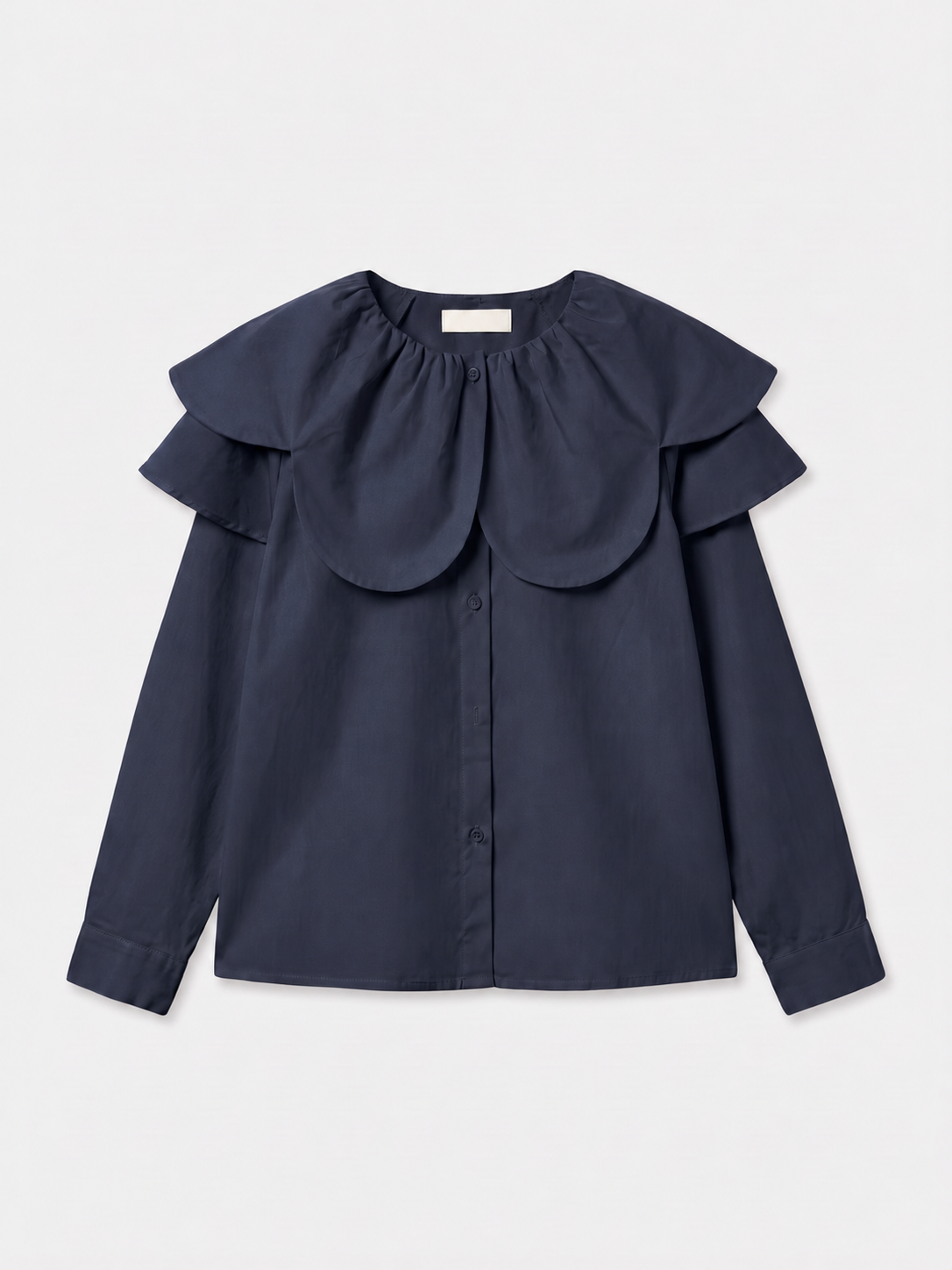 Blouse Romy – Bleu marine à col volanté