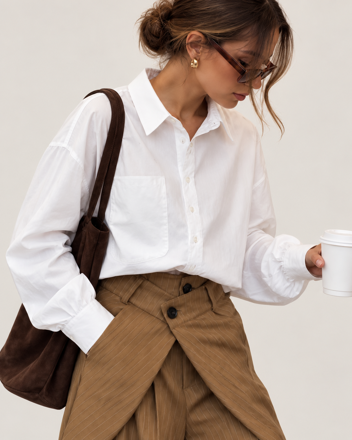Pantalon Billie - large à rayures et drapé asymétrique