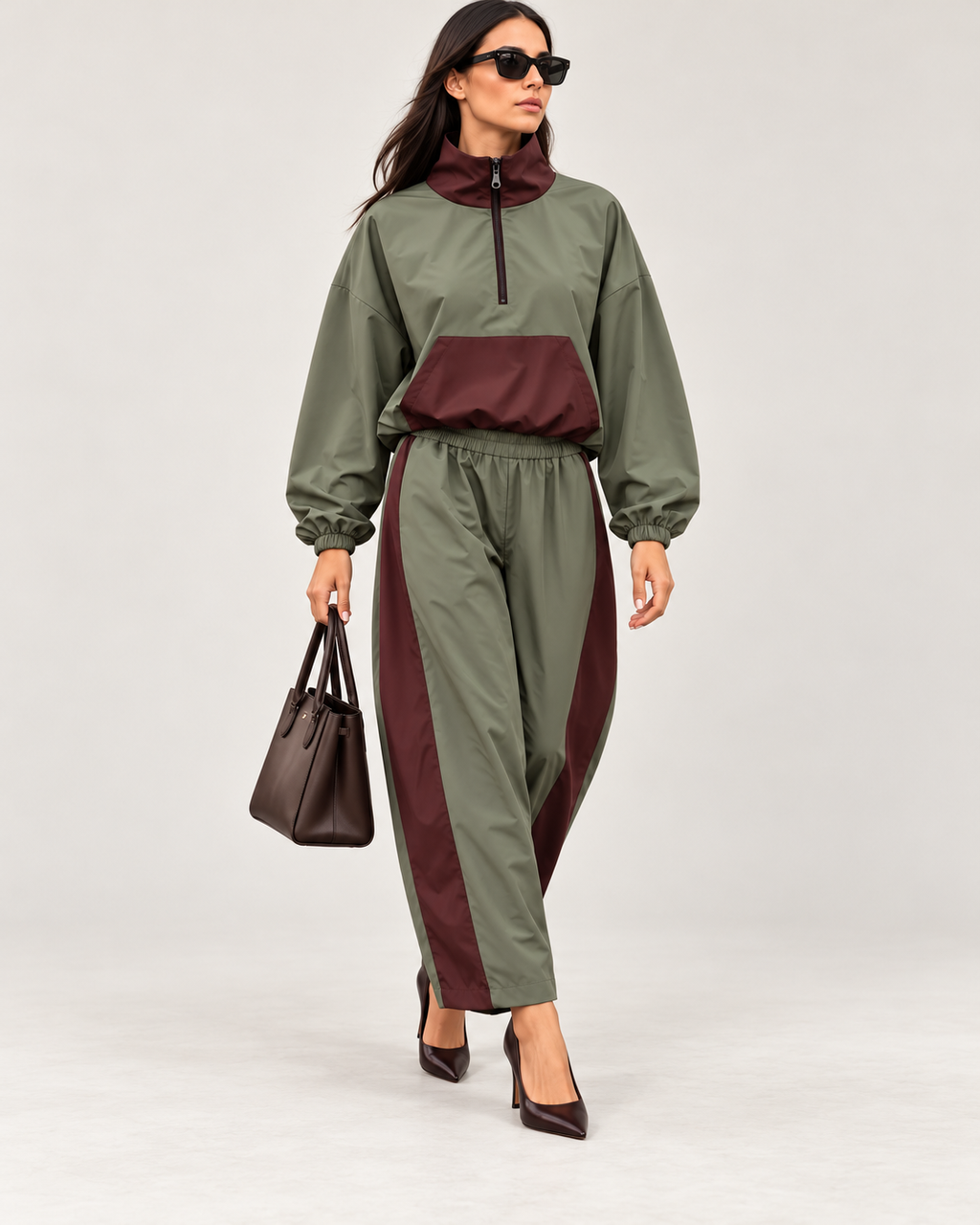 Pantalon urban Noa kaki/bordeaux