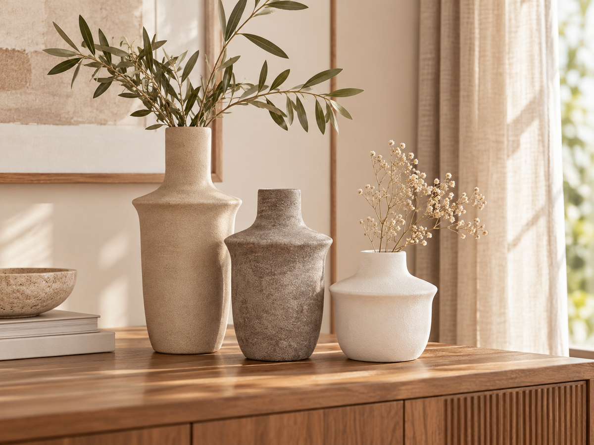 Set de 3 vases décoratifs Jae – Beige, gris et blanc