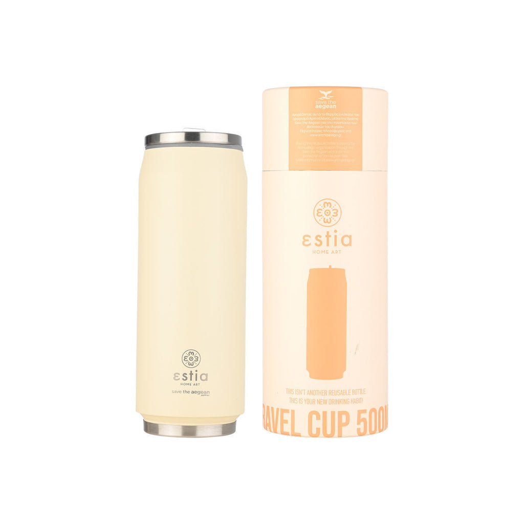 INSULATED BOTTLE TRAVEL CUP SAVE THE AEGEAN 500ml LILY WHITE 22761 - art de la table Kefi Concept Store