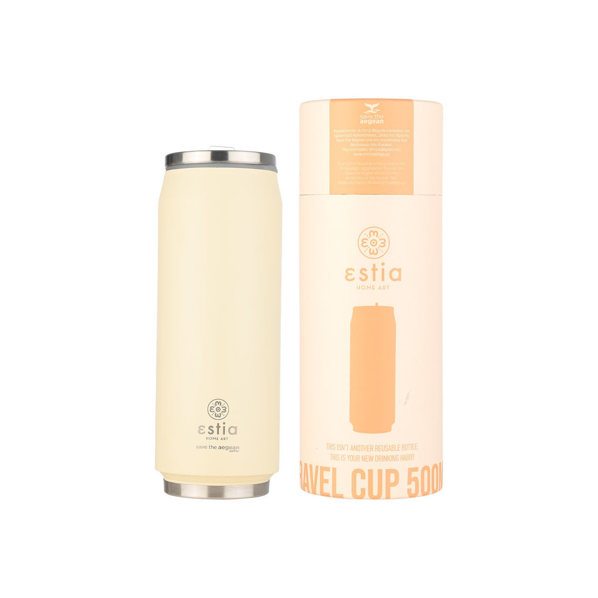 INSULATED BOTTLE TRAVEL CUP SAVE THE AEGEAN 500ml LILY WHITE 22761